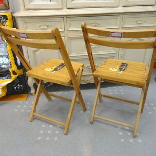 【ペアセット】 当時物 コカ・コーラ  1950年代 木製 折りたたみ デッキチェア  シリアルプレート付 昭和レトロ モノ市場半田店