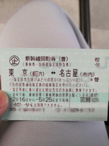 新幹線回数券　名古屋⇔東京