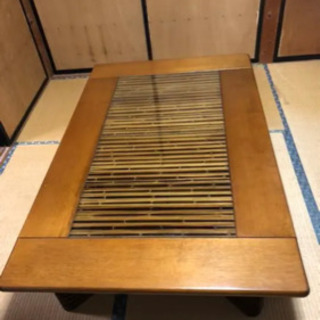 テーブル　アジアン風　洋風　ガラス中抜き　バンブーデザイン