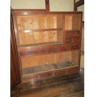 中古 食器戸棚　水屋戸棚　古民家 　幅１７３．８　　奥行４７．２　　高さ１７４．８　 （ｃｍ）　食器棚　戸棚　水屋