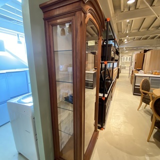 飾り棚 フリーラック シェルフ 棚 茶 3面ガラス 棚板ガラス 中古品 