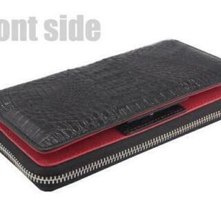 ゴダン GODANE 財布 ラウンドファスナー ブラック 内側レッド ワニ革