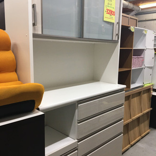 ○販売終了○レンジボード キッチンボード カップボード ホワイト 中古品