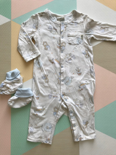 美品　ジェラートピケ　薄手長袖ロンパース