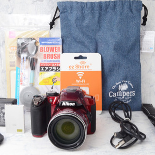 人気のコンデジ○可愛いレッド○WiFi転送可能○ニコン P510 安心のゆう