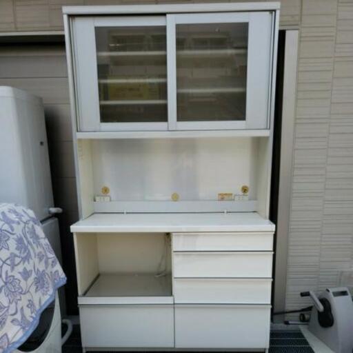 パモウナ キッチンボード 食器棚 レンジボード ホワイト系（約）高さ206cm×横120cm×奥行き51.5cm