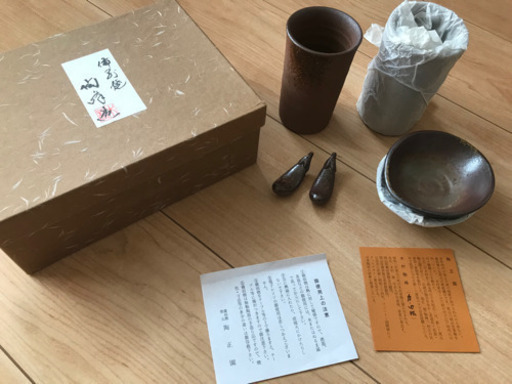 【食器】備前焼　ビアーカップ、箸置き、小皿