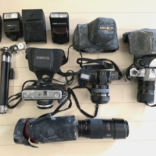 【ジャンク品】フィルムカメラ、レンズ、ストロボ、三脚 一式セット