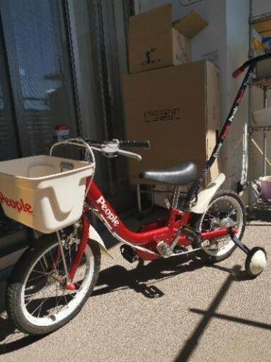 キッズ自転車14インチ　補助輪、押し手棒付き