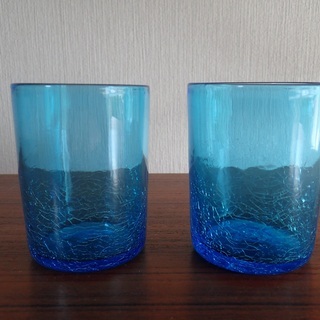 【値下げ】【美品】青いグラス２つ　石垣島で購入