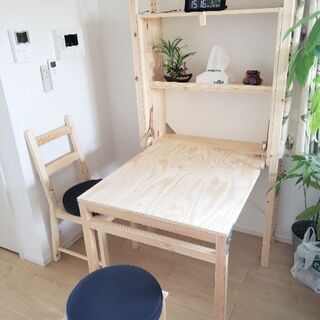 IKEA ダイニングテーブル 椅子２脚セット 折り畳み 木目
