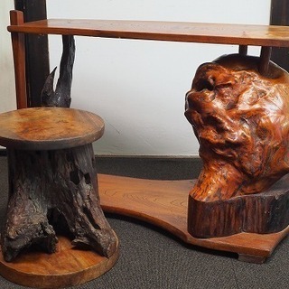 木の株を使ったテーブルと椅子　飾り台　木製
