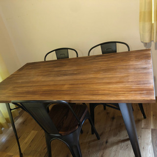 天然無垢のオシャレな男前ダイニングテーブル 脚はアイアン使用