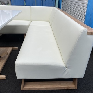 シギヤマ家具 リビングダイニングテーブルセット 昇降式テーブル ソファ ベンチ 4点セット 白×ナチュラル 中古品