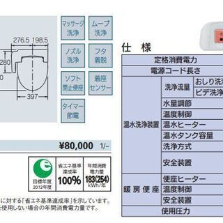 限定1台限り　ジモティー引き取り限定価格　定価88,000円ウォシュレットが22000円！驚きの安さ！