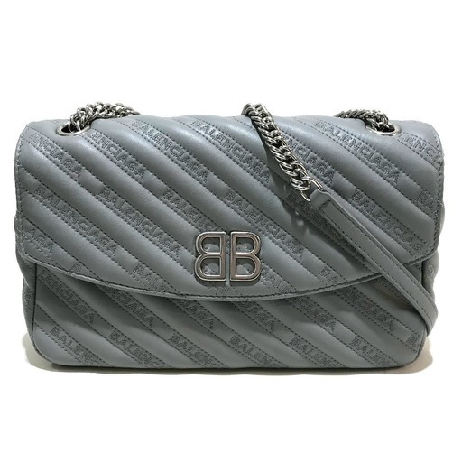 BALENCIAGA バレンシアガ 501684 肩掛け 斜め掛け Wチェーンバッグ BBチェーンアラウンド ショルダーバッグ レザー グレー