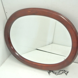 カリモク 木製フレーム 壁掛け鏡 ウォールミラー オーバルミラー 楕円 