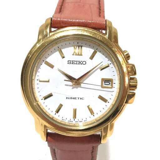 SEIKO セイコー 5M62-OB20 キネティック デイト メンズ腕時計 腕時計 GP/革ベルト ゴールド×ブラウン メンズ