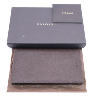 《BVLGARI/型押しロゴ 二つ折り札入れ》ブラウン 箱 Aランク 極美品 