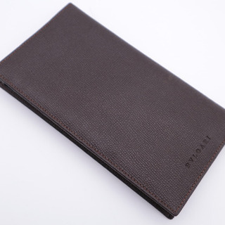 《BVLGARI/型押しロゴ 二つ折り札入れ》ブラウン 箱 Aランク 極美品 