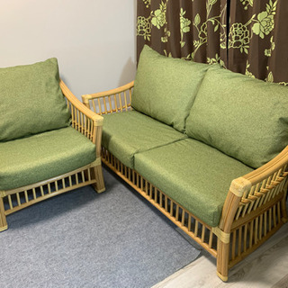 ラタン　ロビーソファー　ゆったり2人掛け＋1人掛け　状態良し