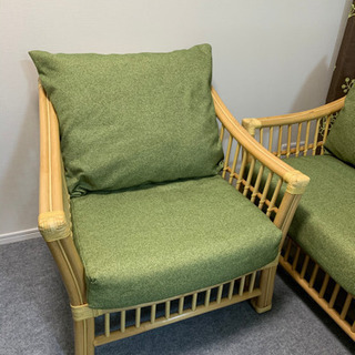 ラタン　ロビーソファー　ゆったり2人掛け＋1人掛け　状態良し