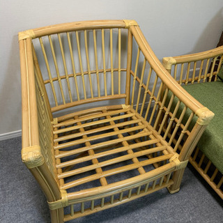 ラタン　ロビーソファー　ゆったり2人掛け＋1人掛け　状態良し