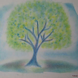 ゆるりと3色パステル画教室で描く、海に浮かぶ島又は、夏の木。 - 甘楽郡
