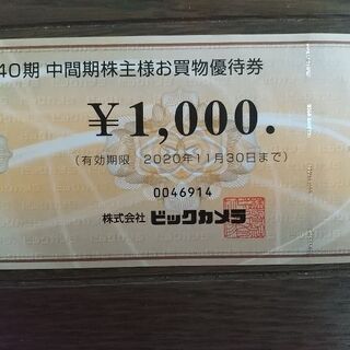 ビックカメラ2000円分株主優待券