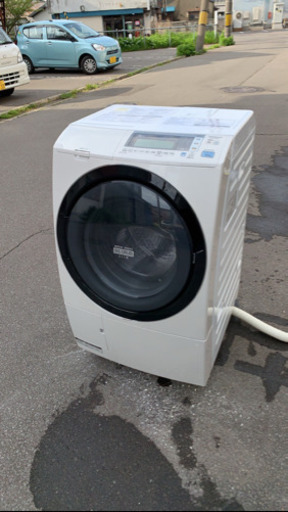 美品　【日立 / HITACHI ななめ型ドラム式電気洗濯乾燥機 BD-S7500L 9.0kg パールホワイト 風アイロンビッグドラム スリム 左開】
