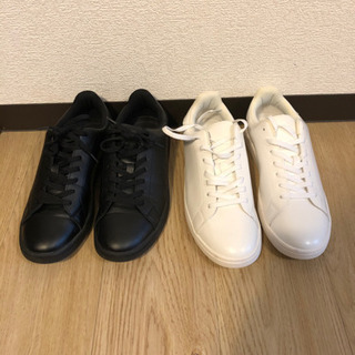 靴 【美品】GU レザータッチスニーカー 黒と白 26cm