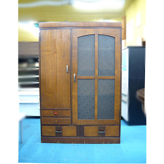 〇 札幌 昭和レトロ【ダイヤガラス 茶箪笥】幅91cm 水屋箪笥 古家具 古民