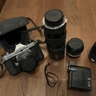 PENTAXフィルムカメラ　Nikon望遠レンズ　ストロボ