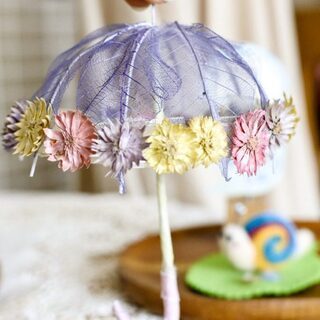 あめふり♥季節のミニアレンジ♥お花の傘とかたつむり 