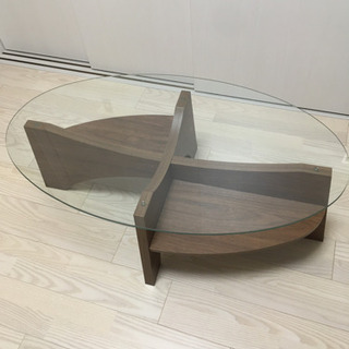 ガラステーブル　楕円　ブラウン　ローテーブル