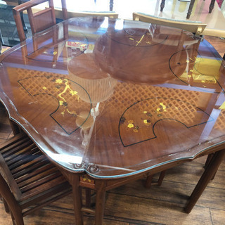 五角形テーブル ガラス天板付き イス三脚セット