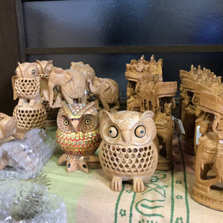 インド製　木彫り象、フクロウ、カエルなど。無料です。