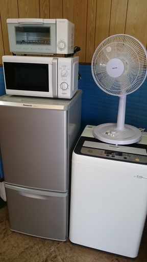 お買い得セット！！第二弾　パナソニックNR-B145W-S　2ドア冷凍冷蔵庫　138L　2013年製・パナソニック NA-F60B7　6.0Kg 2014年製　全自動洗濯機・山善　YRB-207（W)電子レンジ　2017年製・ニトリ　MT08BLV　オーブントースター2018年製　扇風機おまけ付