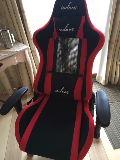 IODOOS ゲーミングチェア 通気性最強 gaming chair ゲーム用チェア 180度リクライニング ハイバックチェア 腰痛対策 布地 レッド