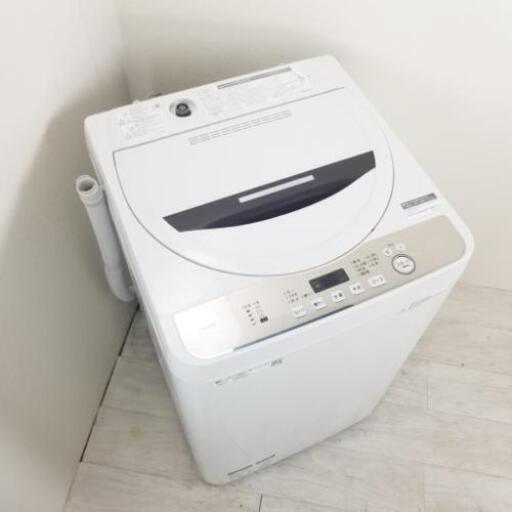 中古 6.0kg 全自動洗濯機 送風乾燥機能 シャープ 2019年製 ES-GE6D-T 槽クリーン 単身用 一人暮らし用 まとめ洗い 二人暮らし 6ヶ月保証付き