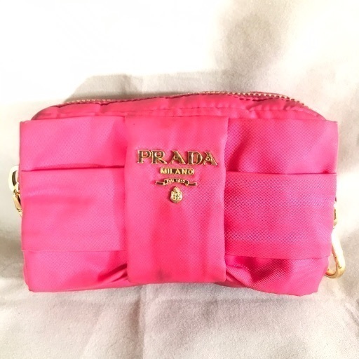 PRADA プラダ ピンク ナイロンポーチ リボン