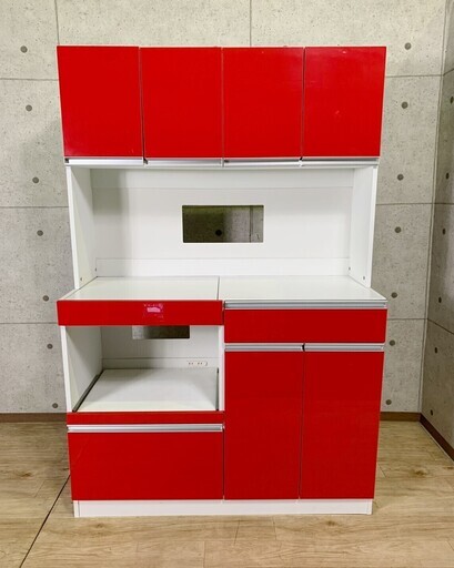 K5*80 食器棚 レッド ホワイト キッチンボード カップボード レンジボード レンジ台 キッチン収納 赤 白
