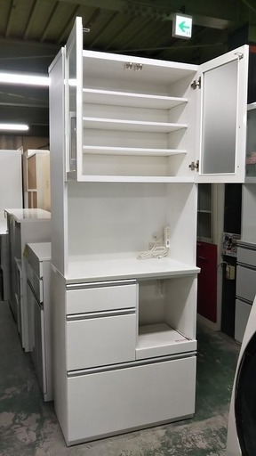 R1208) ニトリ キッチンボード MORIS-80KB-WH 食器棚 店頭取引大歓迎 