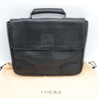 LOEWE/レザー ロエベロゴ セカンドバッグ》ABランク 袋 ブラック 美品 