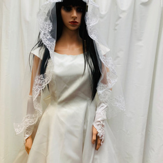 ウエディングドレス 白 リボン ティアラ＆ベール＆グローブ M〜L