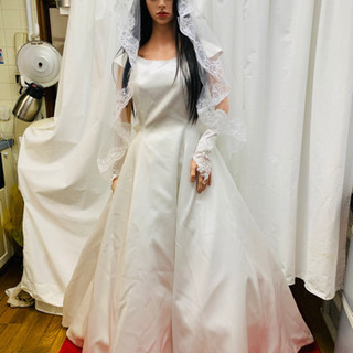 ウエディングドレス 白 リボン ティアラ＆ベール＆グローブ M〜L