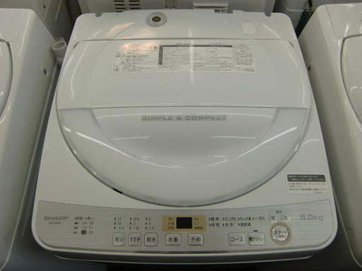 【配送・設置無料】☆超美品☆2019年製 シャープ ES-GE6C-W 洗濯機 6.0kg ホワイト