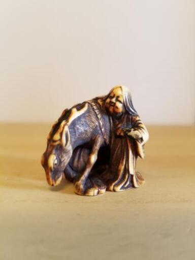 根付け  鹿とお多福  骨董  美術品