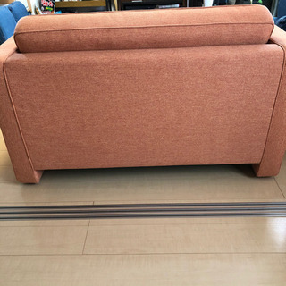 ミキモク ベンチソファー 2人掛け オレンジ レザー ソファ 木枠