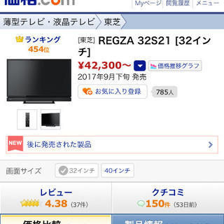 テレビ　TOSHIBA REGZA 32V 